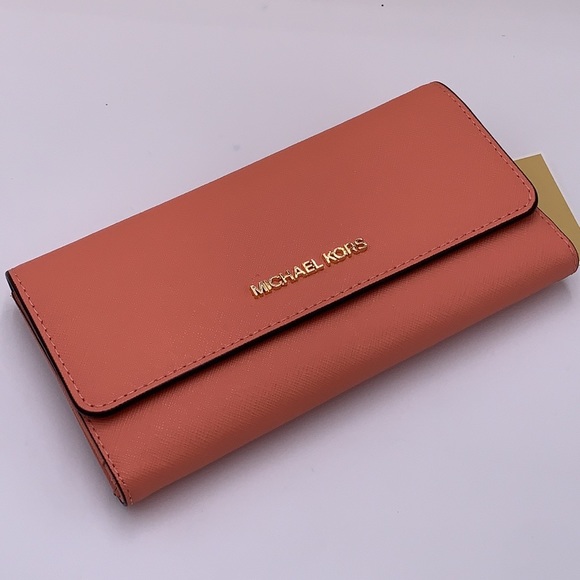 MICHAEL KORS JET SET TRAVEL LARGE TRIFOLD WALLET SHERBERT COLOR - Picture 11 of 16